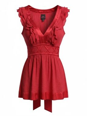 bebe Red Ruffle V-Neck Fit-and-Flare Dress